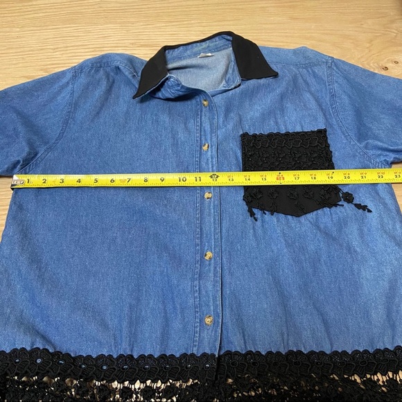 Vintage Denim Top with lace and fringe - Picture 7 of 8